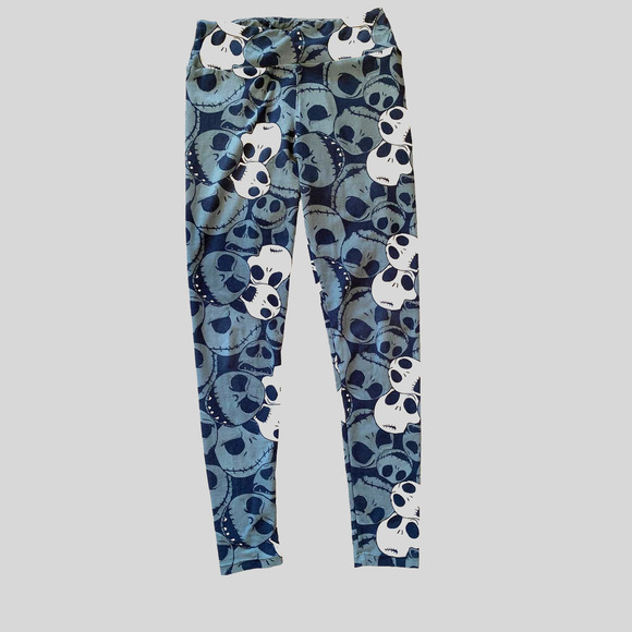 LulLaRoe Leggings Nightmare Before Christmas Skull Goth One Size Grey Black - Picture 2 of 3